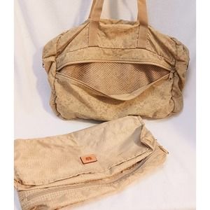 2 pc LANCEL Nylon LAPTOP BAG w INSERT Organizer Carry On Tan Weekend Bag Travel